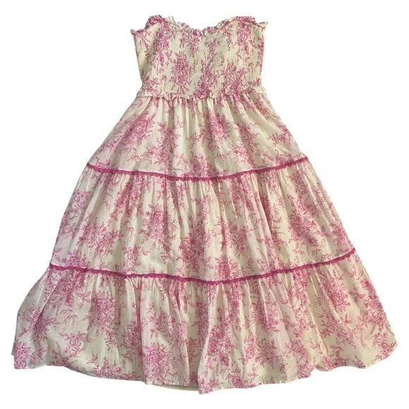 &merci Beautiful Pink and White Floral Strapless Dress Sz L - Picture 1 of 10